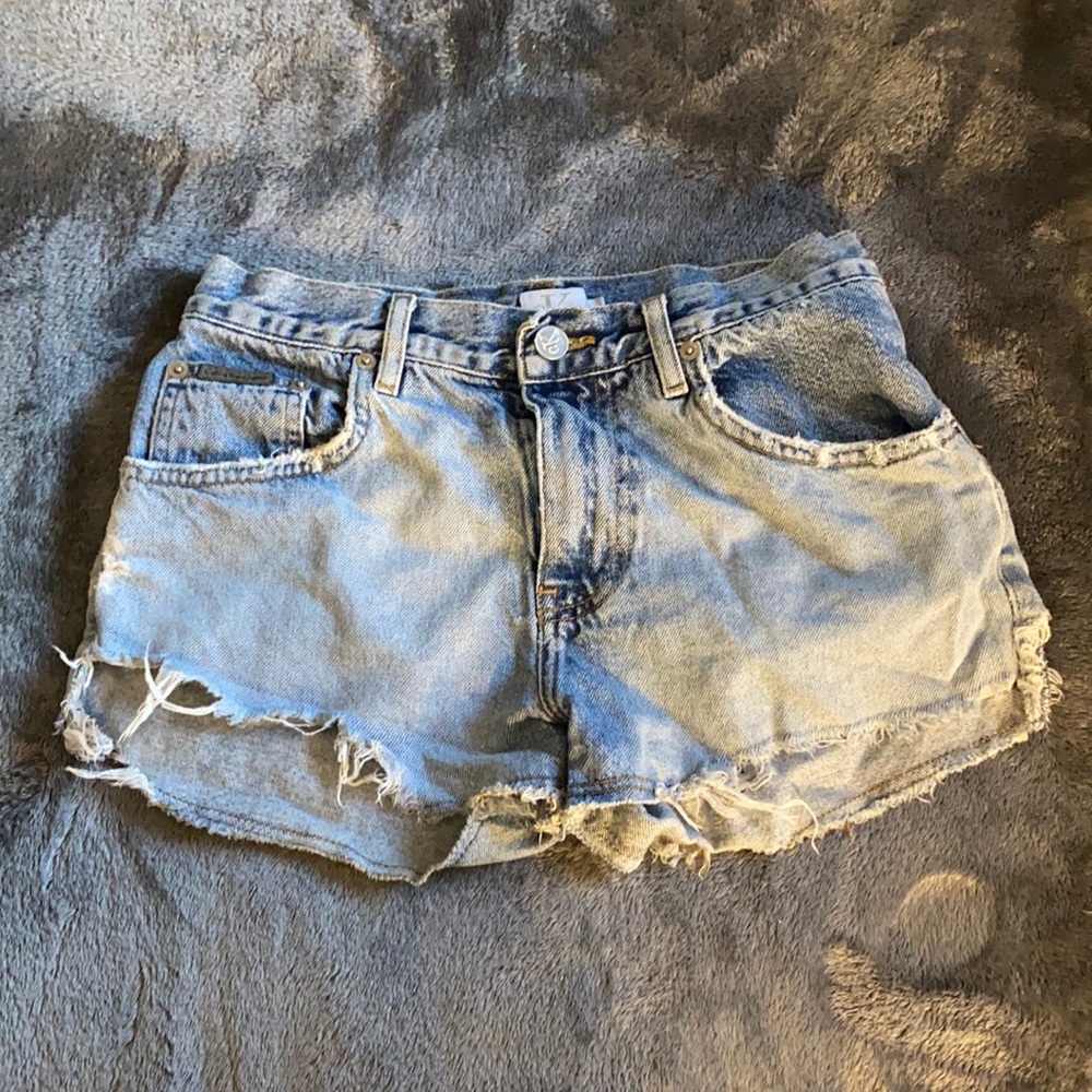 Factory distressed jean shorts